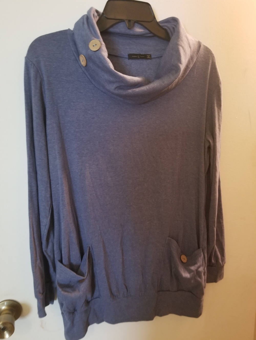 Long Sleeve Button Detail Cowl Neck Blouse